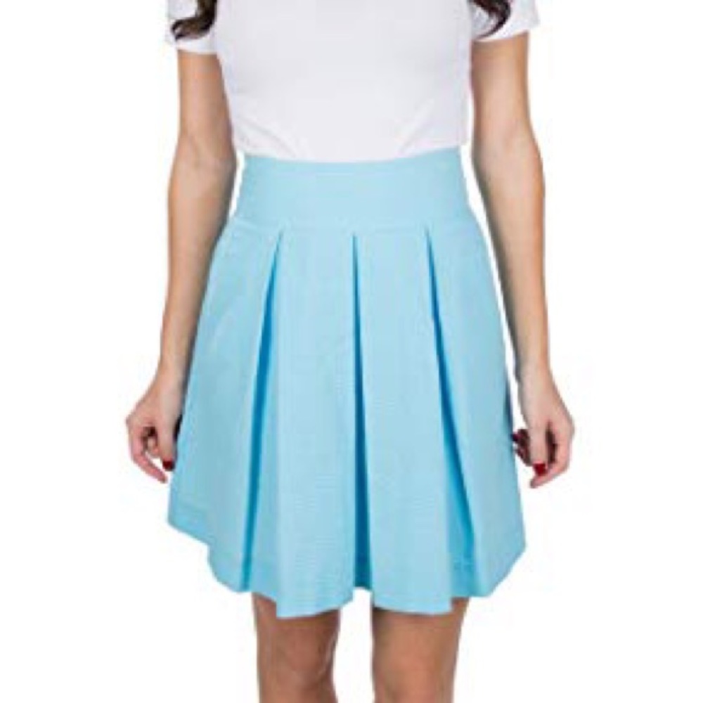 Blue pleated seersucker Lauren James skirt